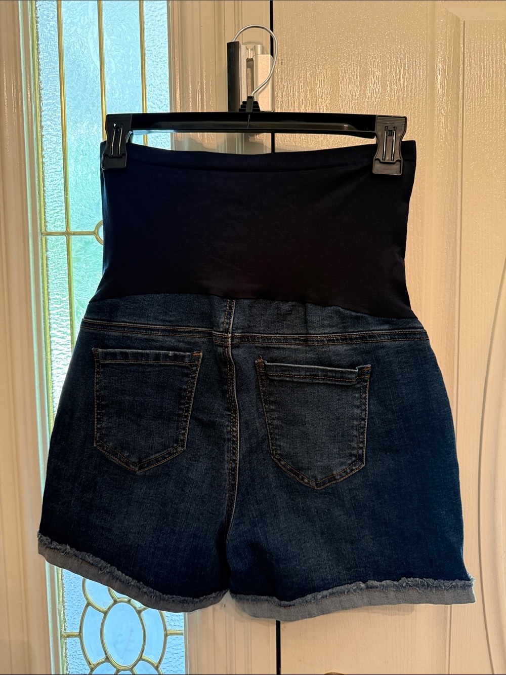 Time and Tru Dark Blue Denim Maternity Shorts with Black Waistband